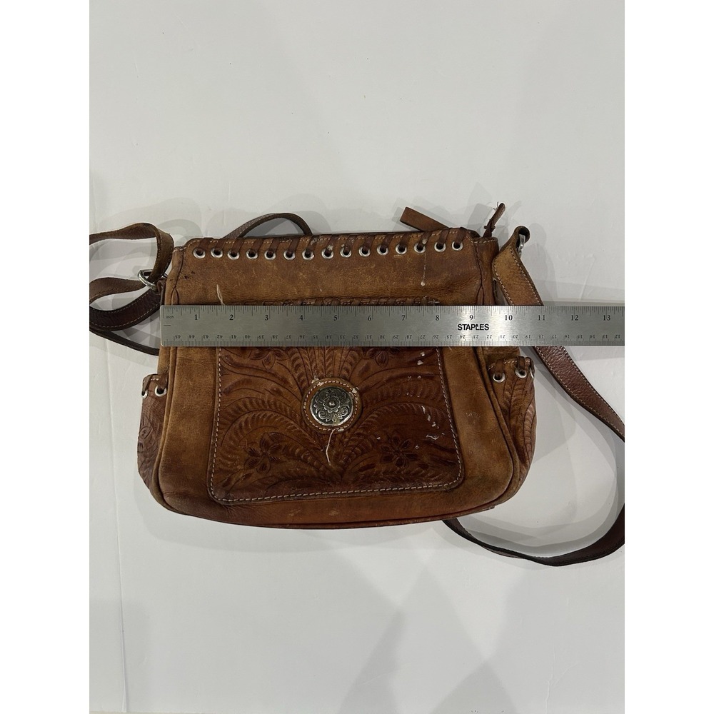 Vintage American‎ West genuine leather shoulder purse bag Hand Tooled - Flaws - Picture 8 of 9